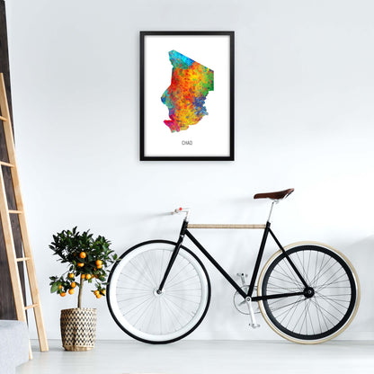Chad Watercolour Map Art Print by Michael Tompsett A2 White Frame