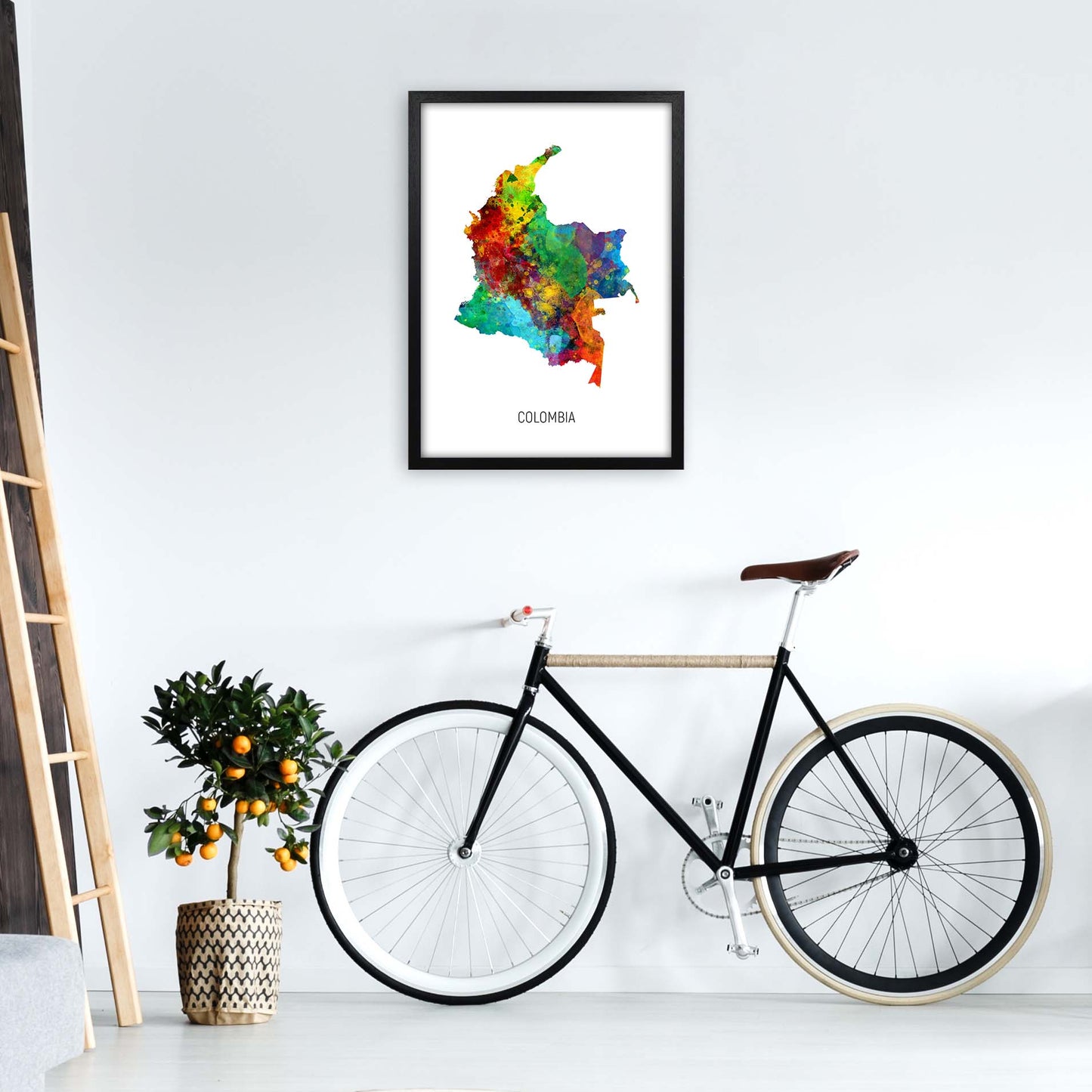 Colombia Watercolour Map Art Print by Michael Tompsett A2 White Frame