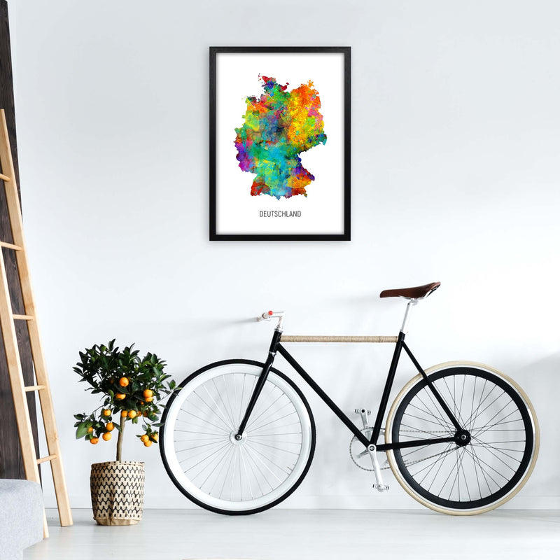 Deutschland Watercolour Map Art Print by Michael Tompsett A2 White Frame
