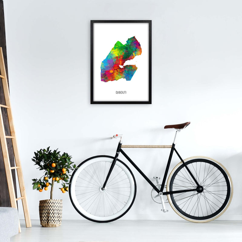 Djibouti Watercolour Map Art Print by Michael Tompsett A2 White Frame