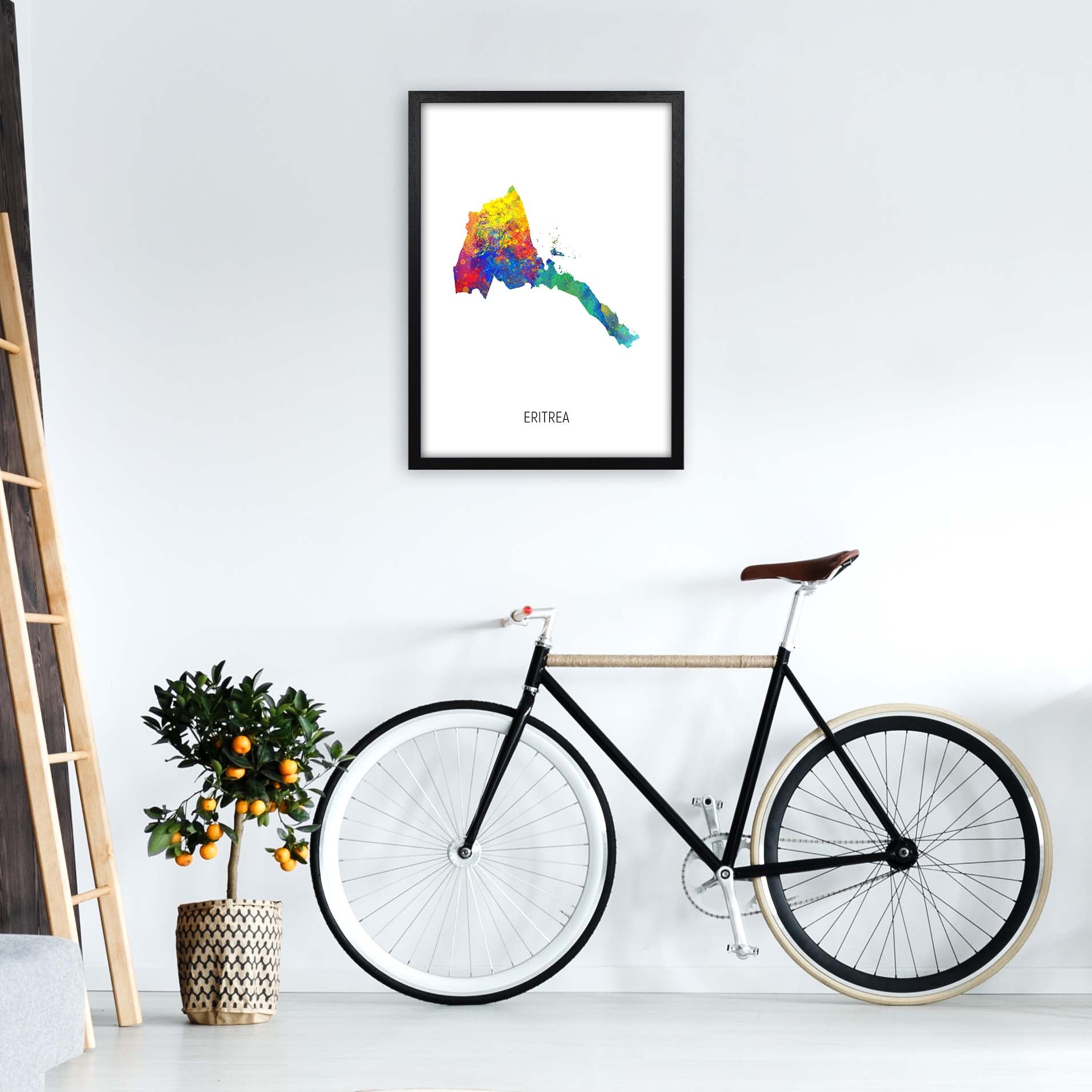 Eritrea Watercolour Map Art Print by Michael Tompsett A2 White Frame
