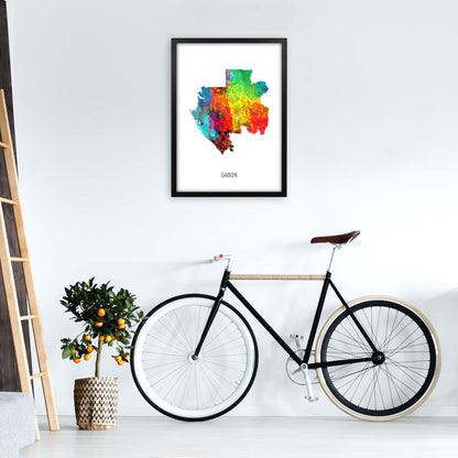 Gabon Watercolour Map Art Print by Michael Tompsett A2 White Frame