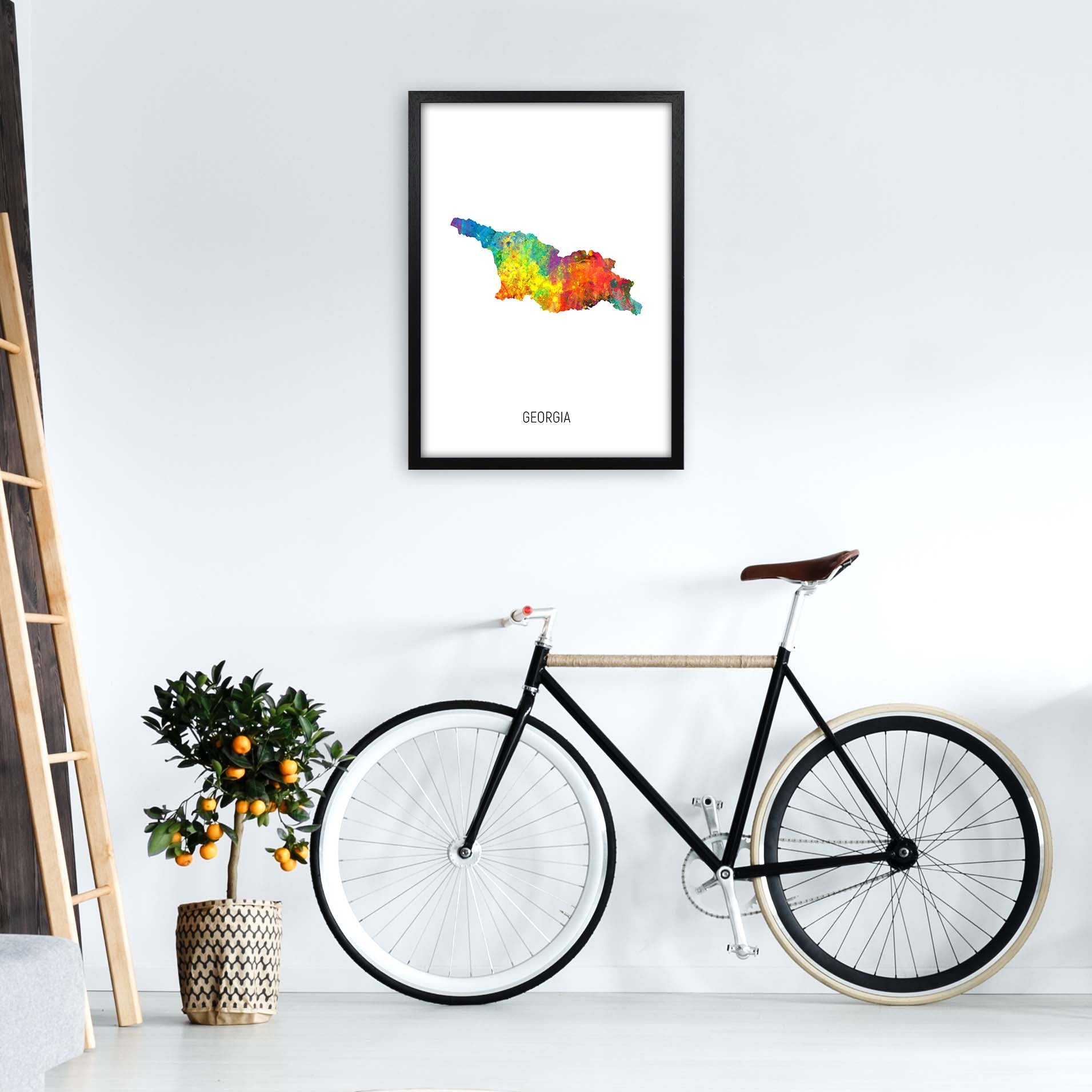 Georgia Watercolour Map Art Print by Michael Tompsett A2 White Frame