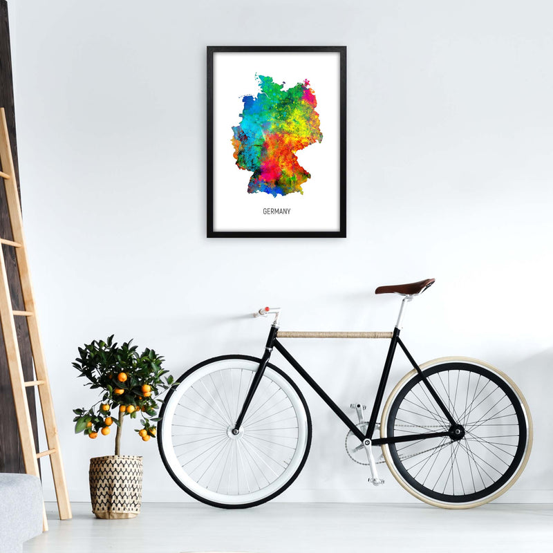 Germany Watercolour Map Art Print by Michael Tompsett A2 White Frame