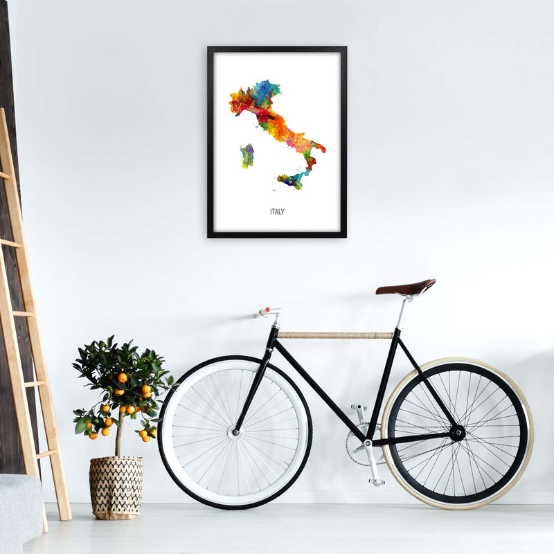 Italy Watercolour Map Art Print by Michael Tompsett A2 White Frame
