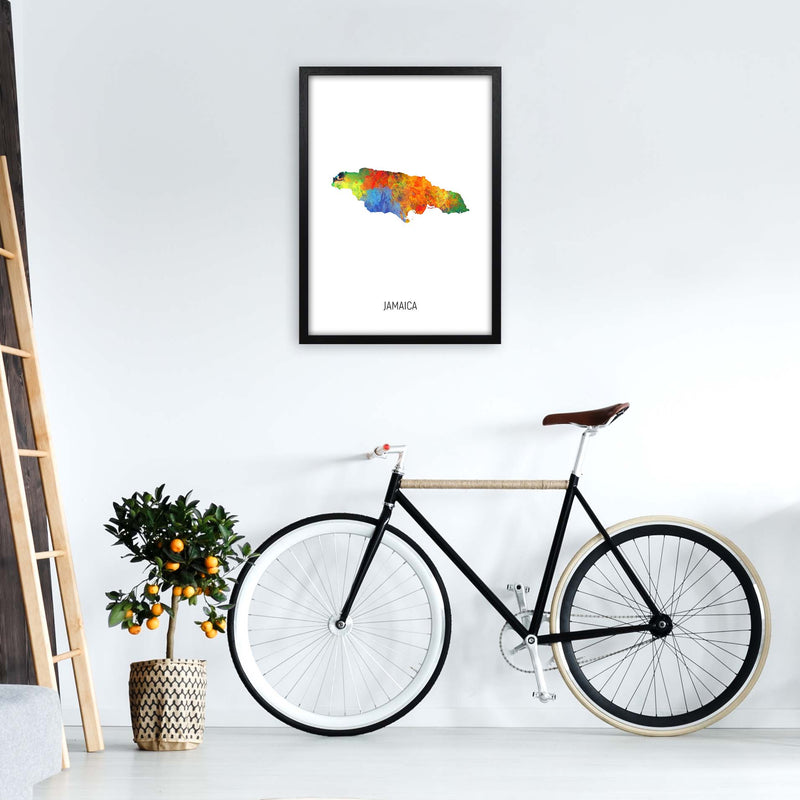Jamaica Watercolour Map Art Print by Michael Tompsett A2 White Frame