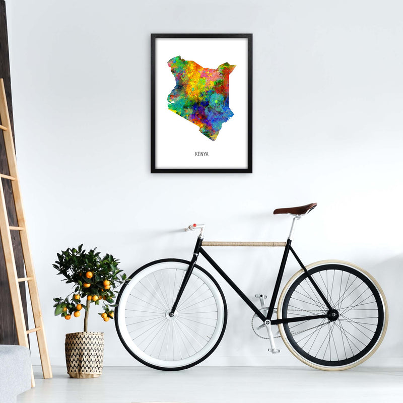 Kenya Watercolour Map Art Print by Michael Tompsett A2 White Frame