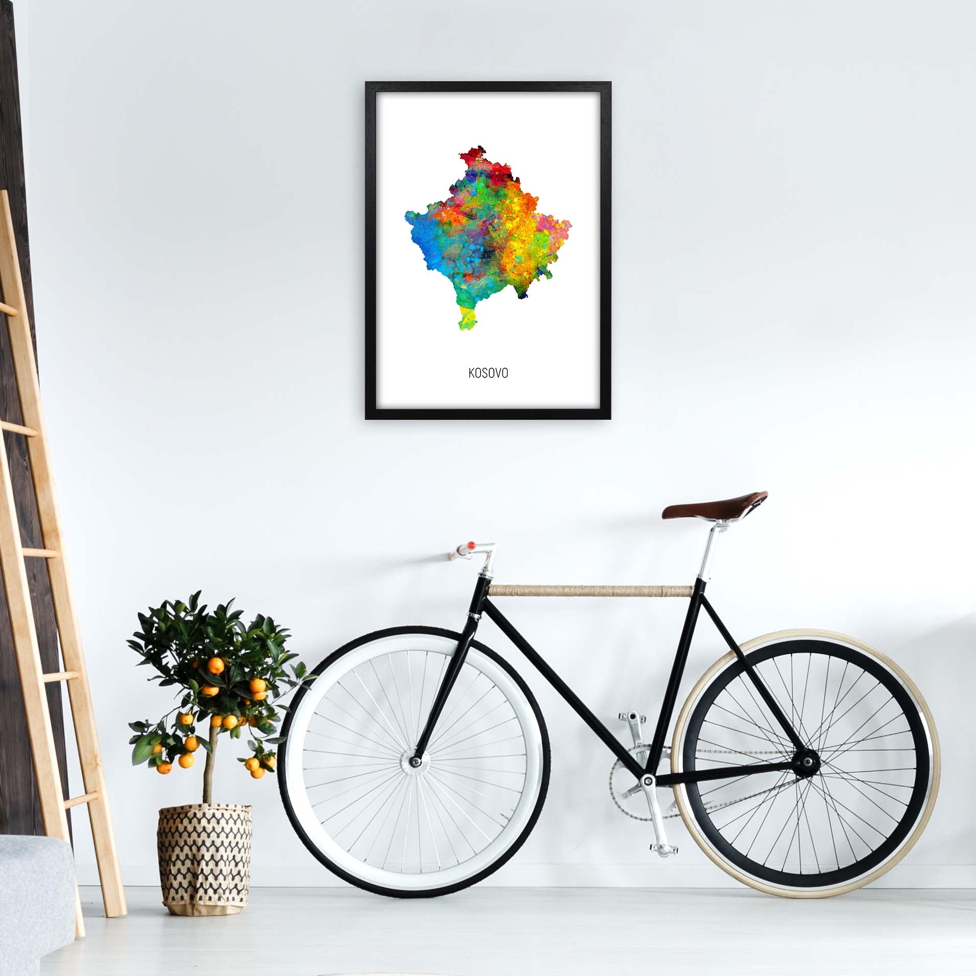 Kosovo Watercolour Map Art Print by Michael Tompsett A2 White Frame