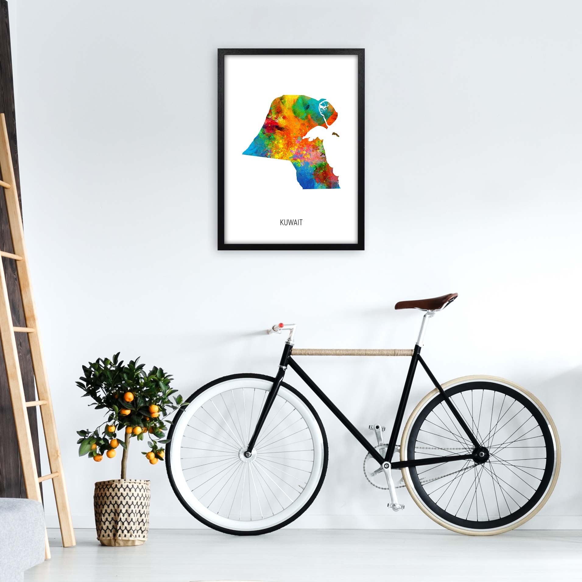 Kuwait Watercolour Map Art Print by Michael Tompsett A2 White Frame