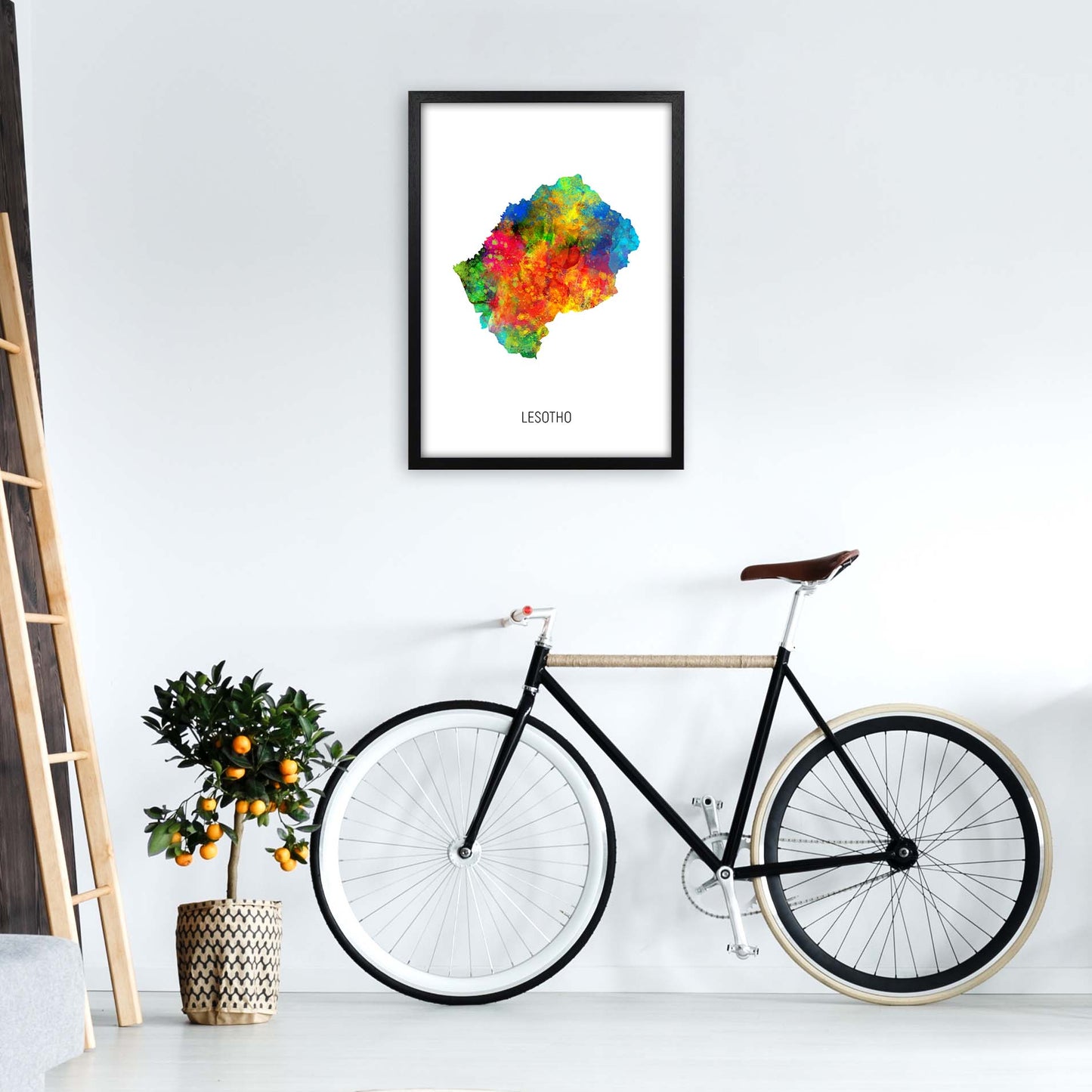 Lesotho Watercolour Map Art Print by Michael Tompsett A2 White Frame