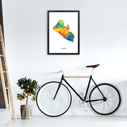 Liberia Watercolour Map Art Print by Michael Tompsett A2 White Frame
