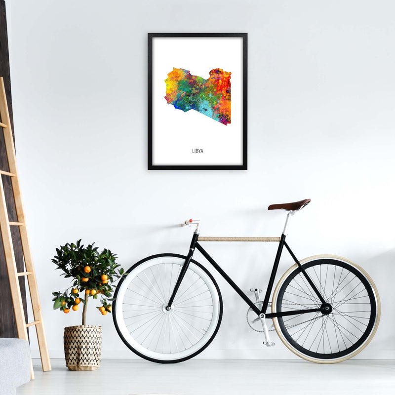 Libya Watercolour Map Art Print by Michael Tompsett A2 White Frame