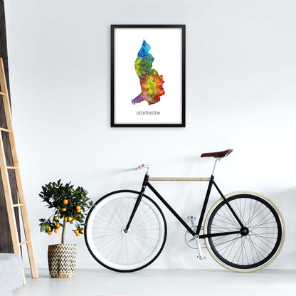 Liechtenstein Watercolour Map Art Print by Michael Tompsett A2 White Frame