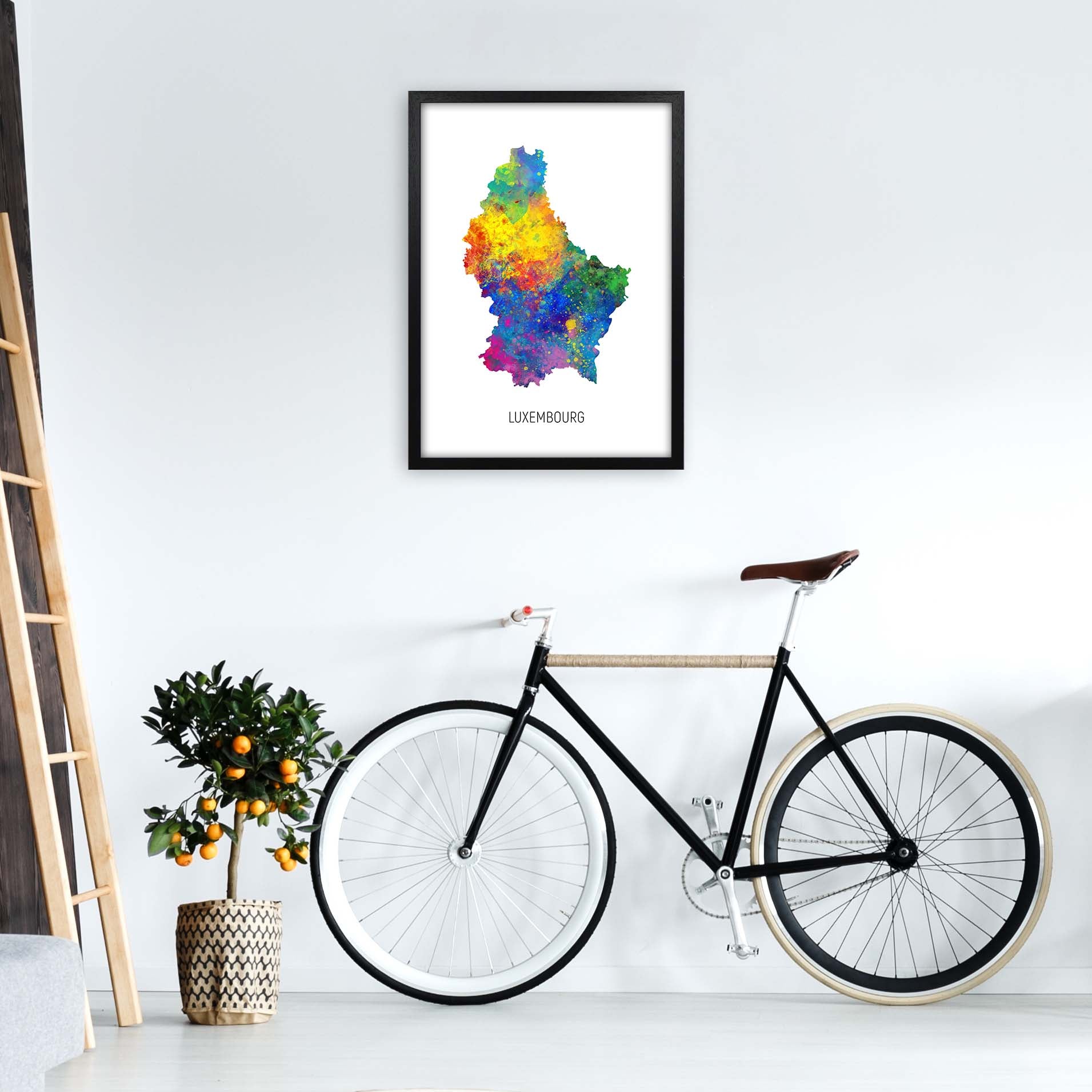 Luxembourg Watercolour Map Art Print by Michael Tompsett A2 White Frame