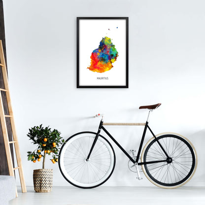 Mauritius Watercolour Map Art Print by Michael Tompsett A2 White Frame