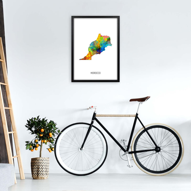 Morocco Watercolour Map Art Print by Michael Tompsett A2 White Frame