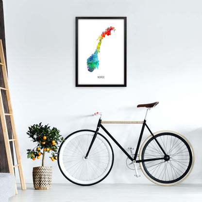 Norge Watercolour Map Art Print by Michael Tompsett A2 White Frame
