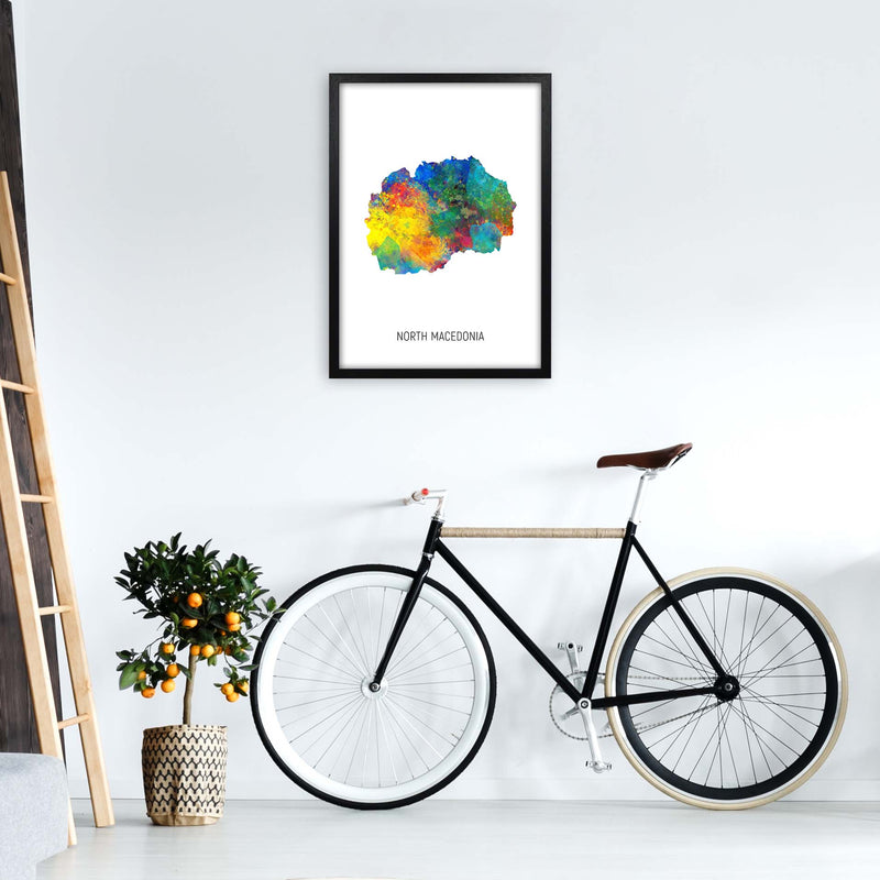 North Macedonia Watercolour Map Art Print by Michael Tompsett A2 White Frame