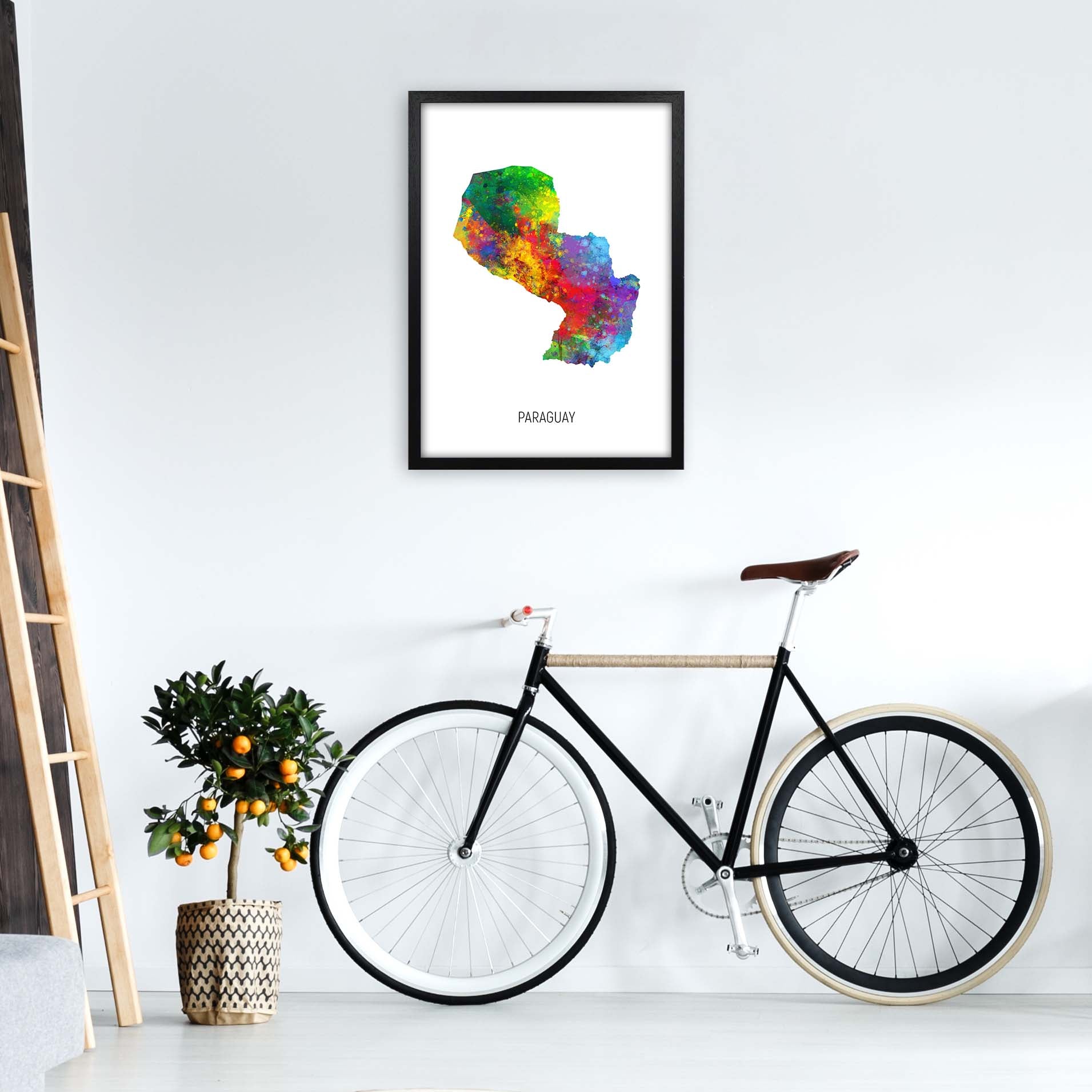 Paraguay Watercolour Map Art Print by Michael Tompsett A2 White Frame