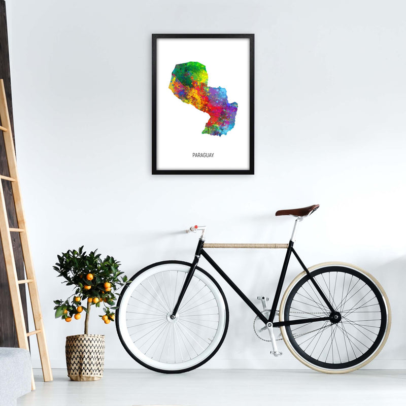 Paraguay Watercolour Map Art Print by Michael Tompsett A2 White Frame