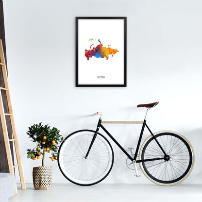 Russia Watercolour Map Art Print by Michael Tompsett A2 White Frame