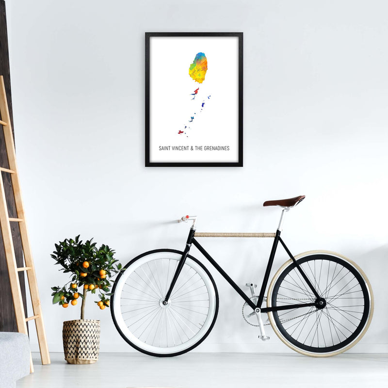 Saint Vincent And The Grenadines Watercolour Map  by Michael Tompsett A2 White Frame