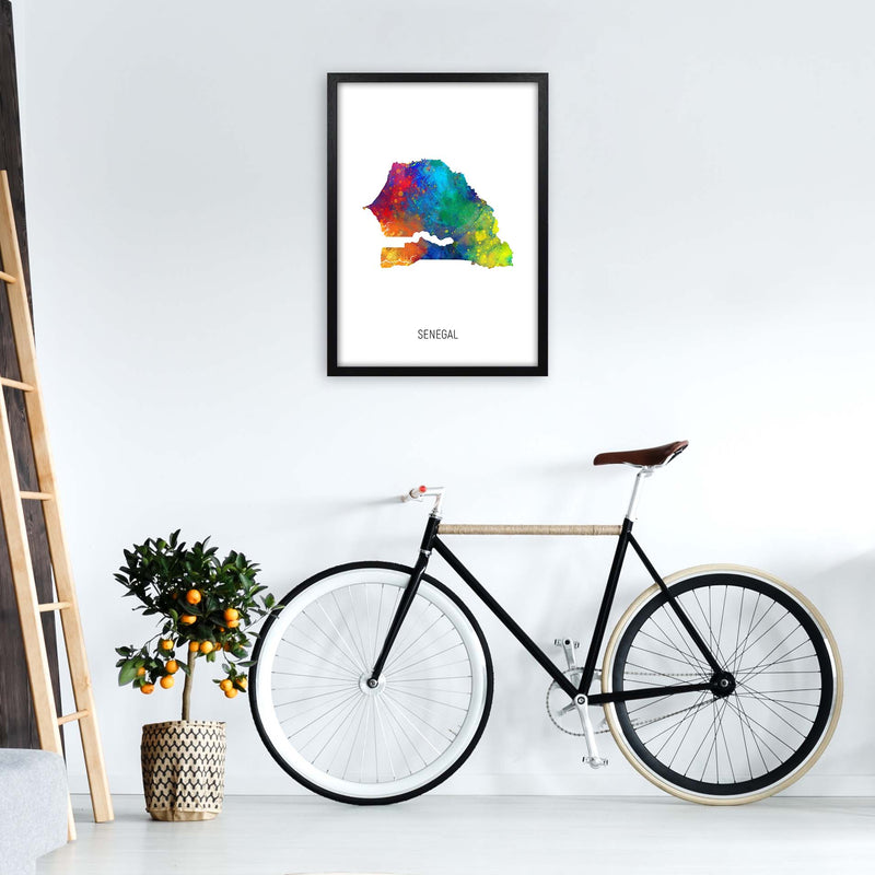 Senegal Watercolour Map Art Print by Michael Tompsett A2 White Frame