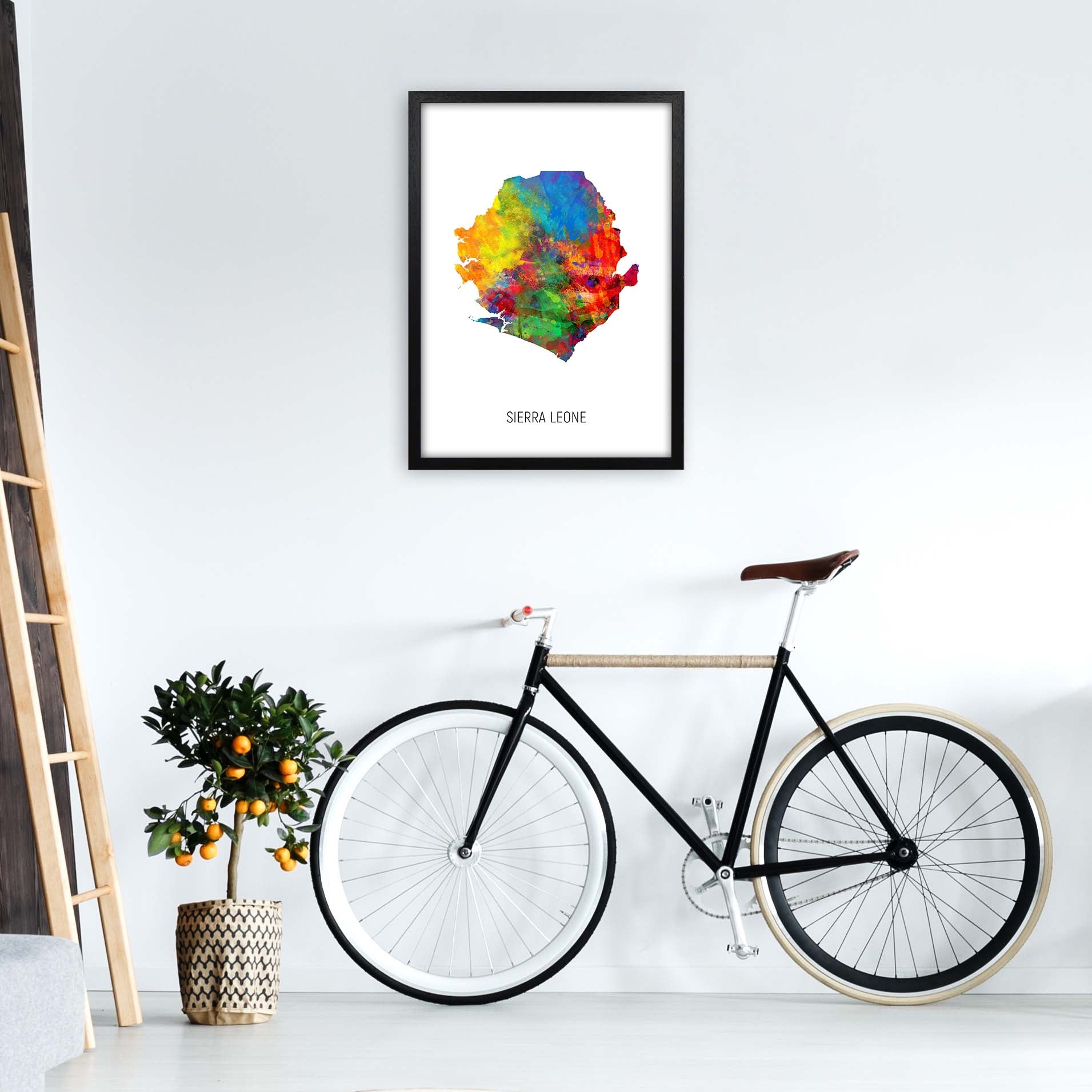 Sierra Leone Watercolour Map Art Print by Michael Tompsett A2 White Frame