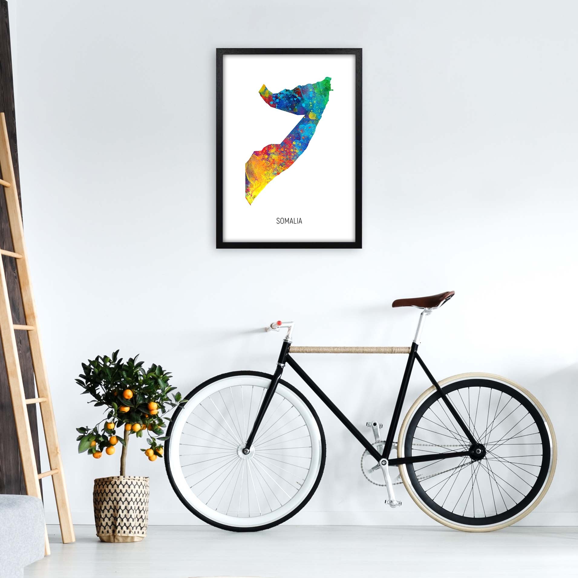 Somalia Watercolour Map Art Print by Michael Tompsett A2 White Frame