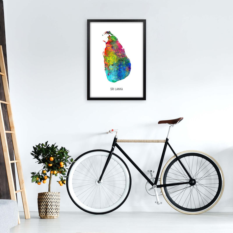 Sri Lanka Watercolour Map Art Print by Michael Tompsett A2 White Frame