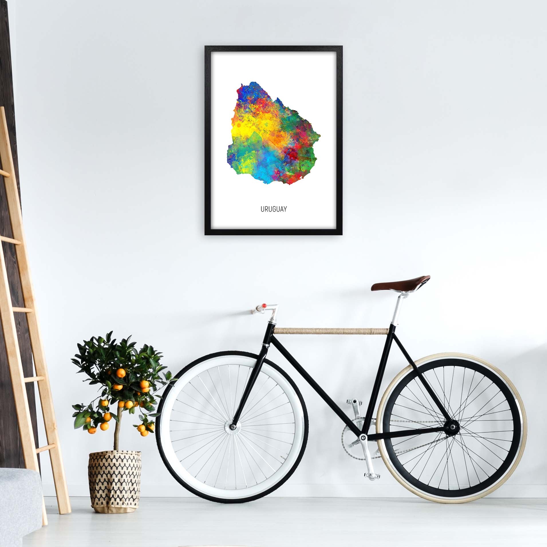 Uruguay Watercolour Map Art Print by Michael Tompsett A2 White Frame