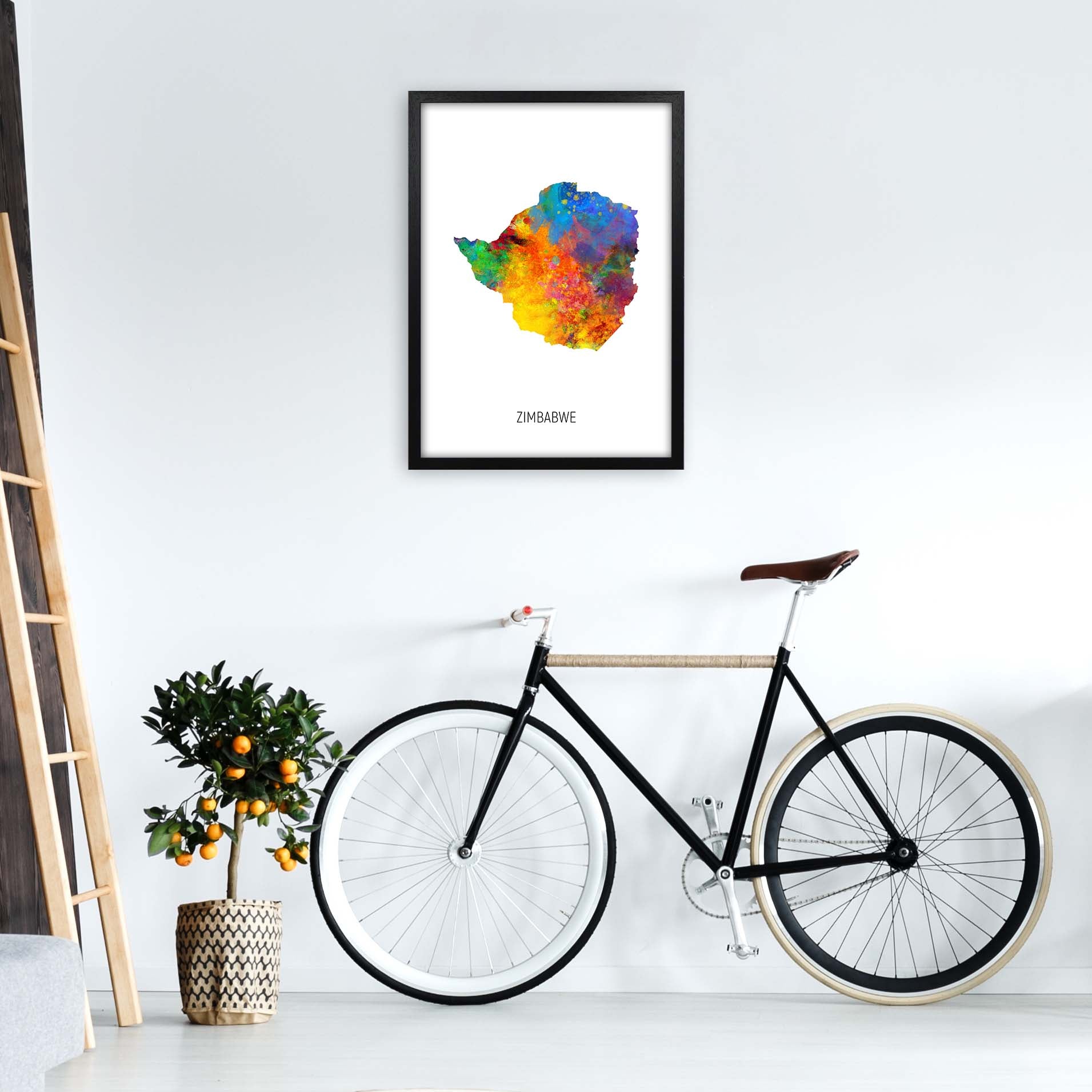 Zimbabwe Watercolour Map Art Print by Michael Tompsett A2 White Frame