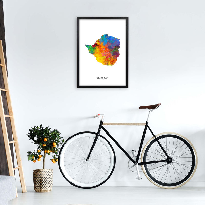 Zimbabwe Watercolour Map Art Print by Michael Tompsett A2 White Frame