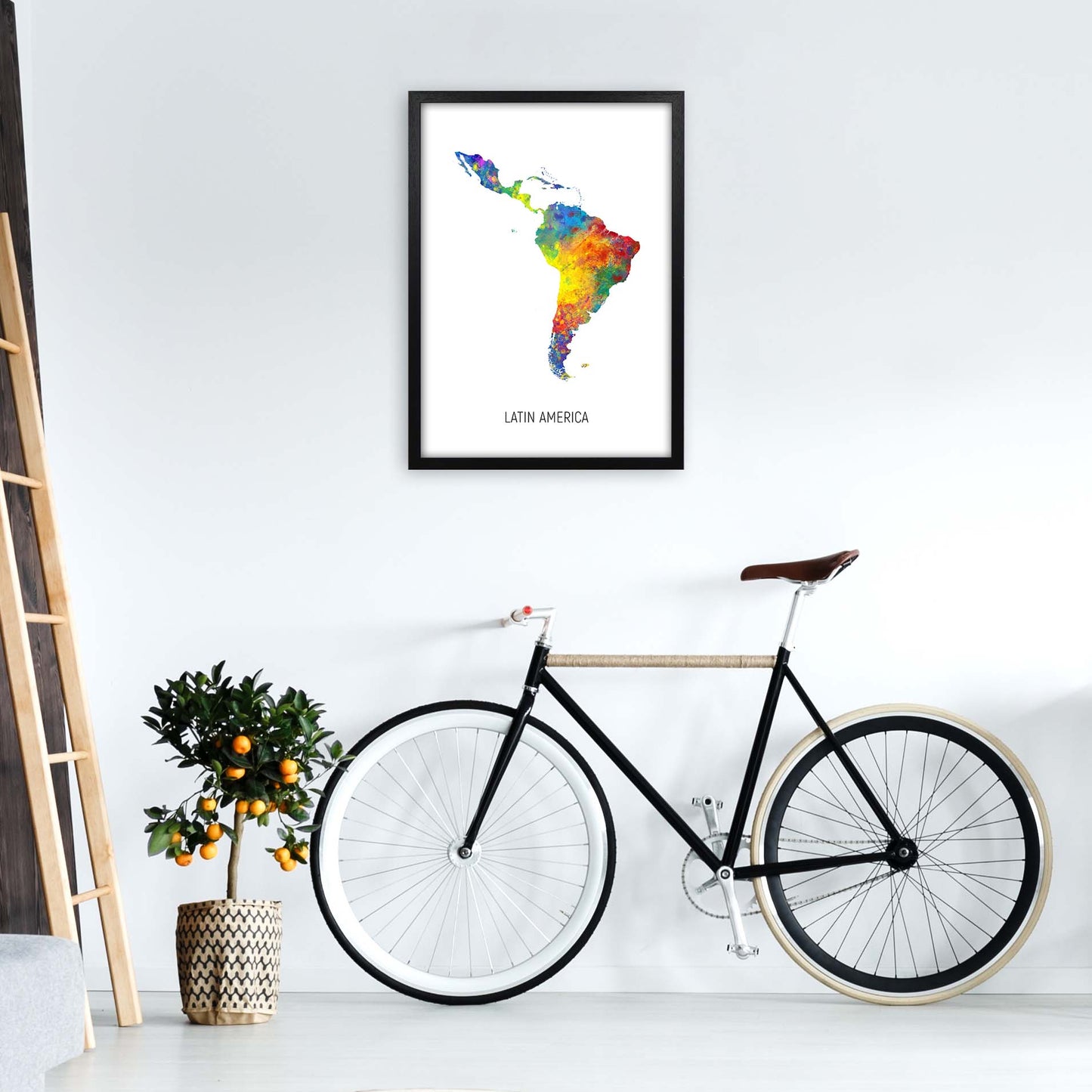 Latin America Watercolour Map Art Print by Michael Tompsett A2 White Frame