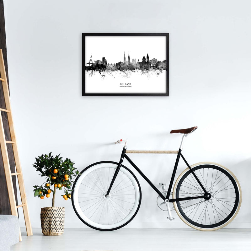 Belfast Northern Ireland Skyline Black White City Name  by Michael Tompsett A2 White Frame