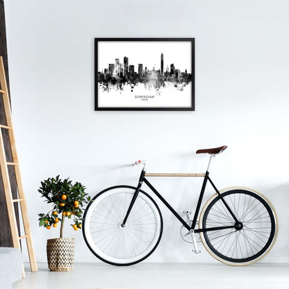 Birmingham England Skyline Black White City Name  by Michael Tompsett A2 White Frame