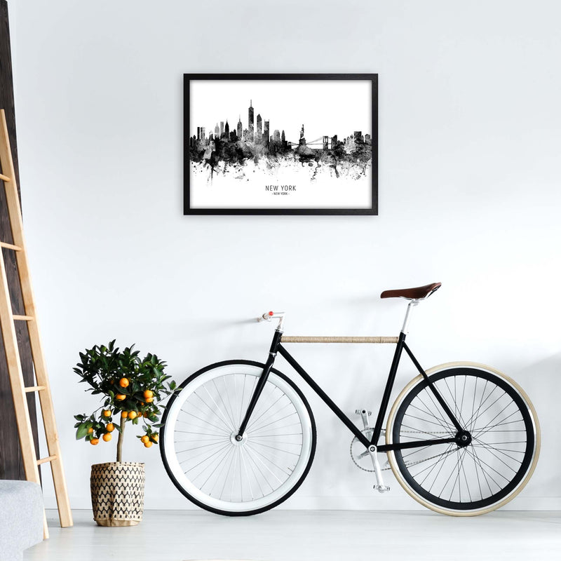New York New York Skyline Black White City Name  by Michael Tompsett A2 White Frame