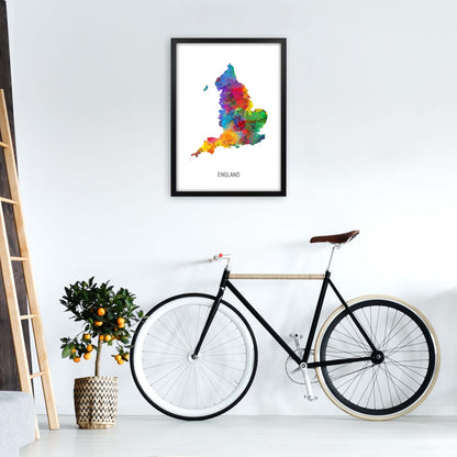 England Watercolour Map Art Print by Michael Tompsett A2 White Frame