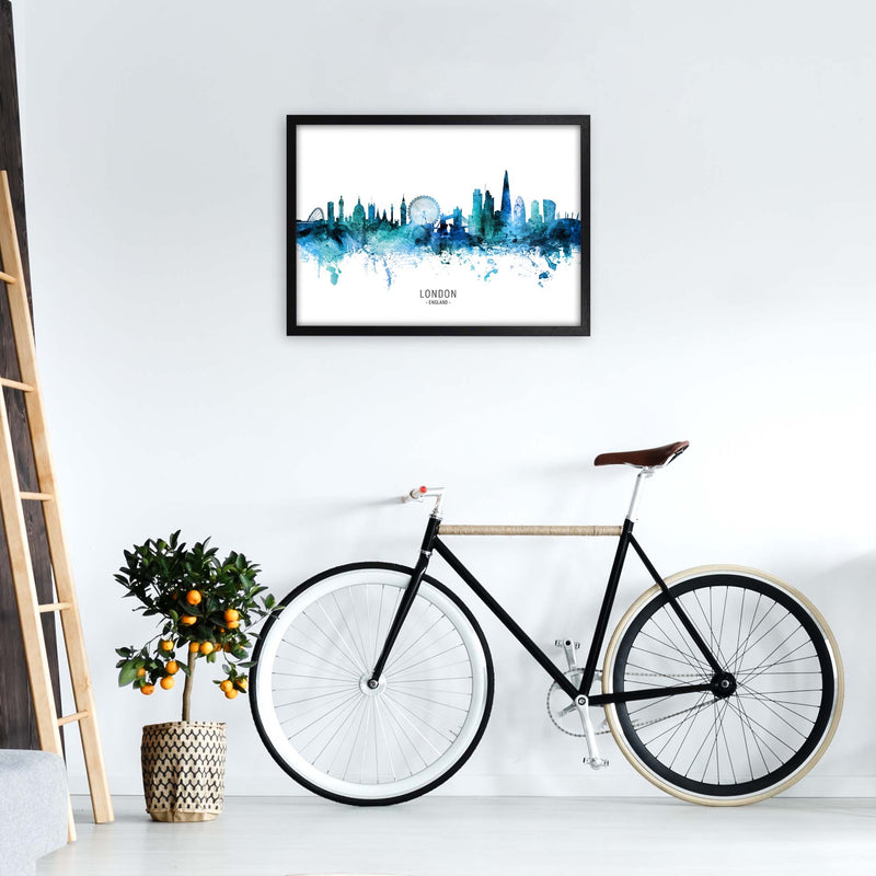 London England Skyline Blue City Name  by Michael Tompsett A2 White Frame