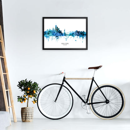 New York New York Skyline Blue City Name  by Michael Tompsett A2 White Frame