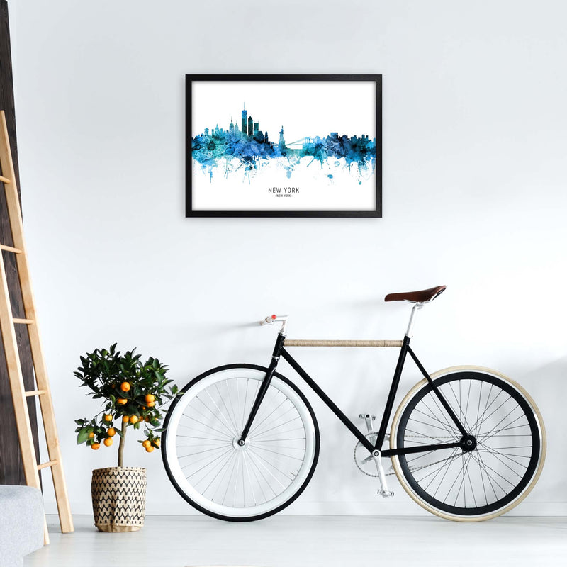 New York New York Skyline Blue City Name  by Michael Tompsett A2 White Frame