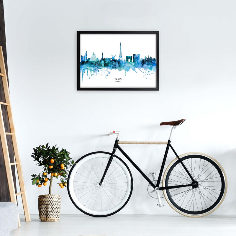 Paris France Skyline Blue City Name Print by Michael Tompsett A2 White Frame