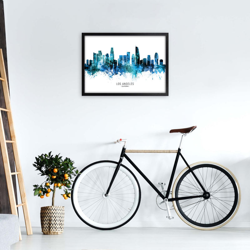 Los Angeles California Skyline Blue City Name  by Michael Tompsett A2 White Frame