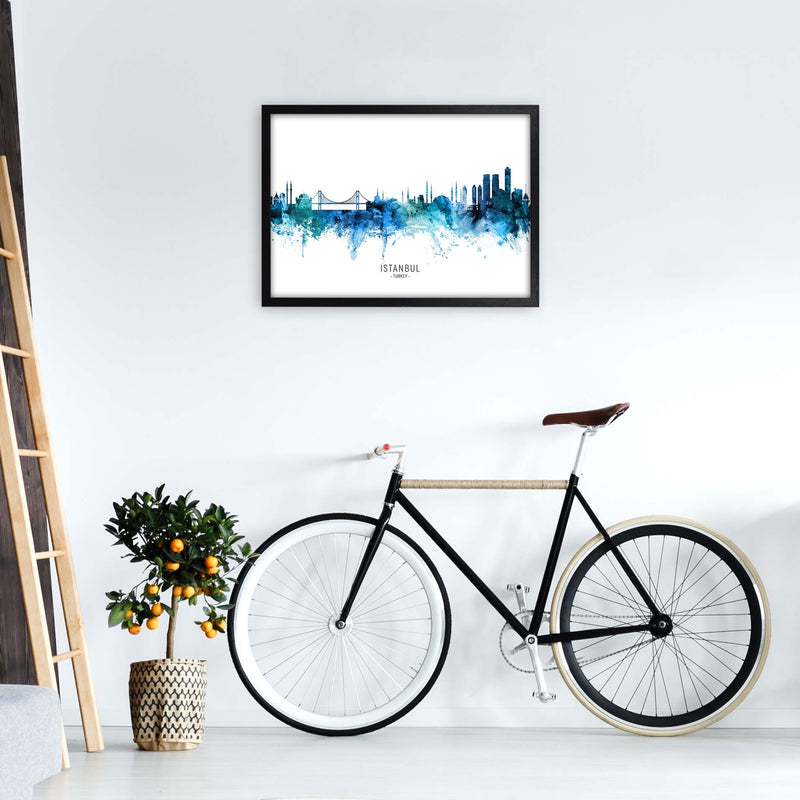 Istanbul Turkey Skyline Blue City Name  by Michael Tompsett A2 White Frame
