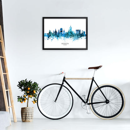 Aberdeen Scotland Skyline Blue City Name  by Michael Tompsett A2 White Frame