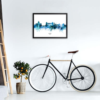 Rome Italy Skyline Blue City Name Print by Michael Tompsett A2 White Frame