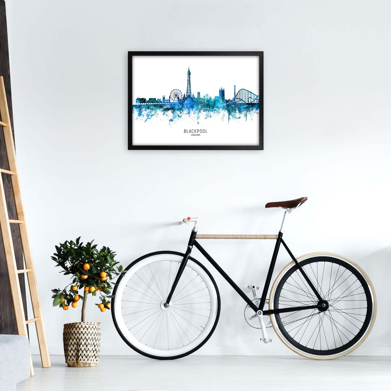 Blackpool England Skyline Blue City Name  by Michael Tompsett A2 White Frame
