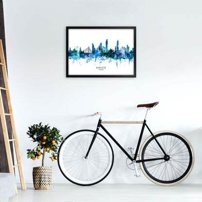Bangkok Thailand Skyline Blue City Name  by Michael Tompsett A2 White Frame