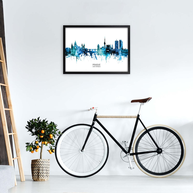 Prague Czech Republic Skyline Blue City Name  by Michael Tompsett A2 White Frame