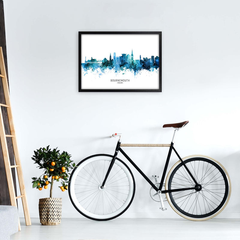 Bournemouth England Skyline Blue City Name  by Michael Tompsett A2 White Frame